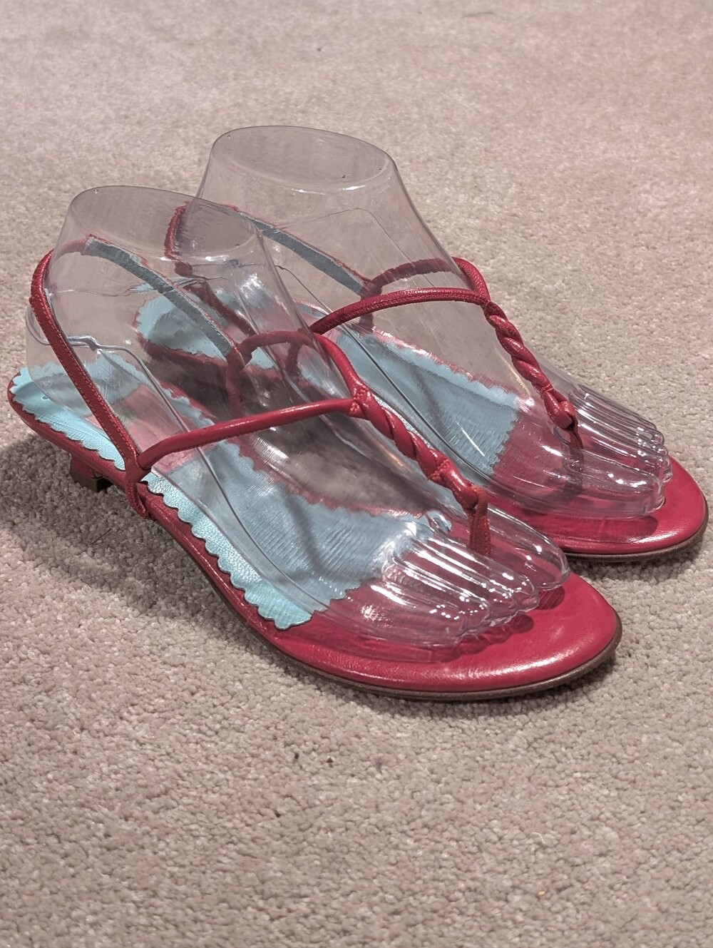 Lilly Pulitzer Red Leather Slingback Braided Thong Sandals with Mini Kitten Heel
